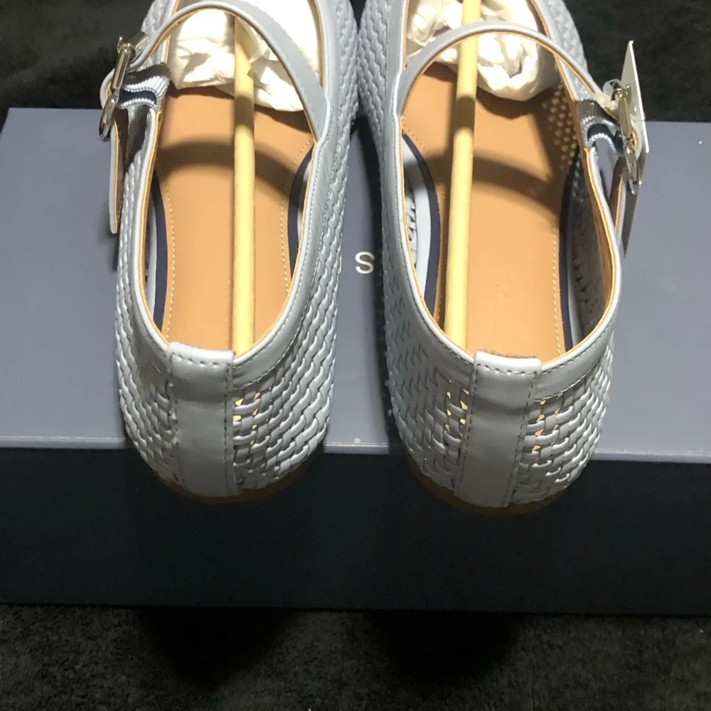 Free Assembly Women’s Woven FA Mary Jane Flat, Size 11, Memory Foam, Light Blue
